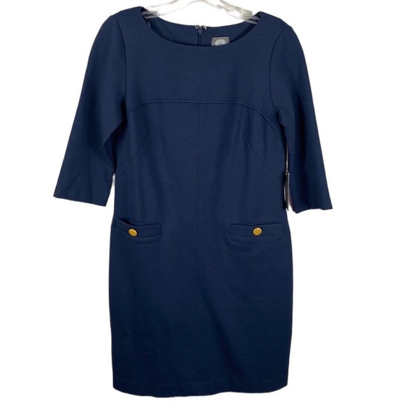 NWT New with Tags Vince Camuto 3/4 Sleeve Navy Shift Dress w/ Pockets Size 6 Mod - Picture 1 of 12